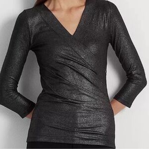 Ralph Lauren black label Shimmering faux wrap knit top medium